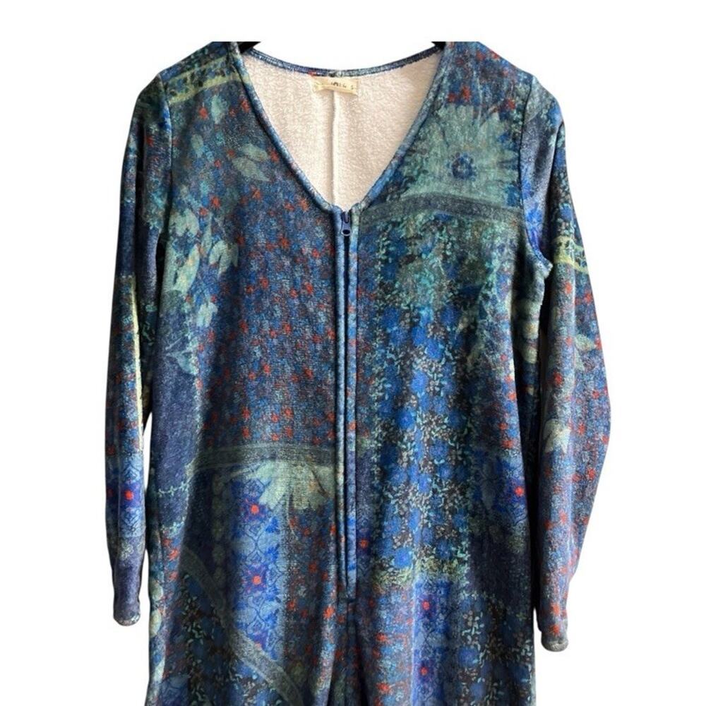 Natural Life Fleece One Piece Lounge Comfort Pajamas Blue Patchwork SO SOFT S/M - Picture 3 of 11